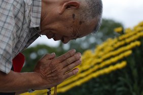 A man prays in front of the cenotaph for A-bomb victims at the Peace Memorial Park in Hiroshima, on Aug. 6, 2019, as the western Japan city marked the 74th anniversary of the U.S. atomic bombing. A man prays in front of the cenotaph for A-bomb victims at the Peace Memorial Park in Hiroshima, on Aug. 6, 2019, as the western Japan city marked the 74th anniversary of the U.S. atomic bombing.